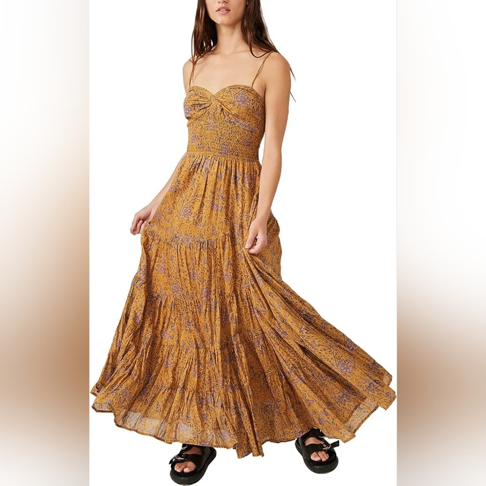 NWT Free People Sundrenched Printed Maxi Dress in Dusty Olive - Medium